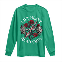 Lift Heavy Read Smut Funny Bookish Fitness Long Sleeve Shirt Vintage Gothic Dagger Roses Weightlifting Spicy Romance Book Lover