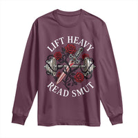 Lift Heavy Read Smut Funny Bookish Fitness Long Sleeve Shirt Vintage Gothic Dagger Roses Weightlifting Spicy Romance Book Lover