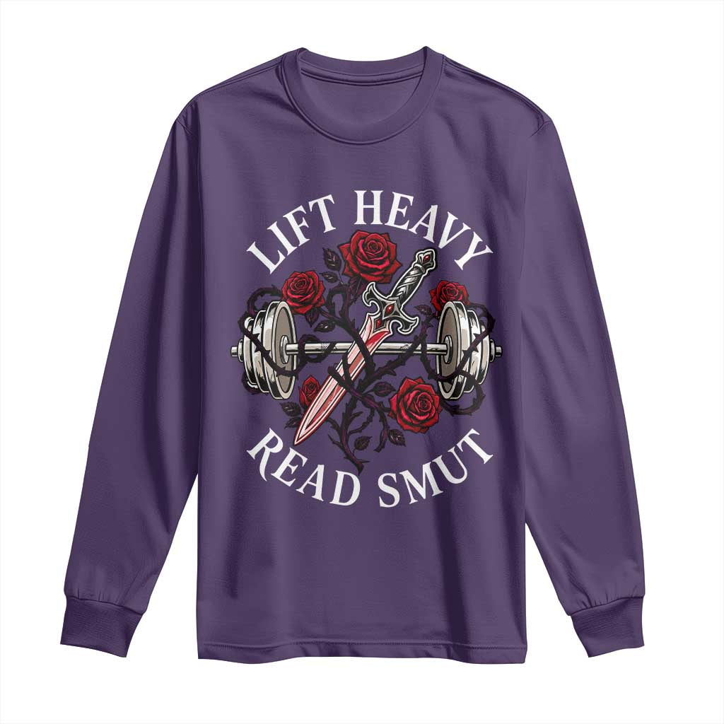 Lift Heavy Read Smut Funny Bookish Fitness Long Sleeve Shirt Vintage Gothic Dagger Roses Weightlifting Spicy Romance Book Lover