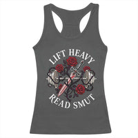 Lift Heavy Read Smut Funny Bookish Fitness Racerback Tank Top Vintage Gothic Dagger Roses Weightlifting Spicy Romance Book Lover