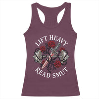 Lift Heavy Read Smut Funny Bookish Fitness Racerback Tank Top Vintage Gothic Dagger Roses Weightlifting Spicy Romance Book Lover