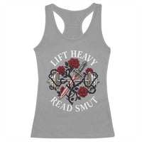 Lift Heavy Read Smut Funny Bookish Fitness Racerback Tank Top Vintage Gothic Dagger Roses Weightlifting Spicy Romance Book Lover