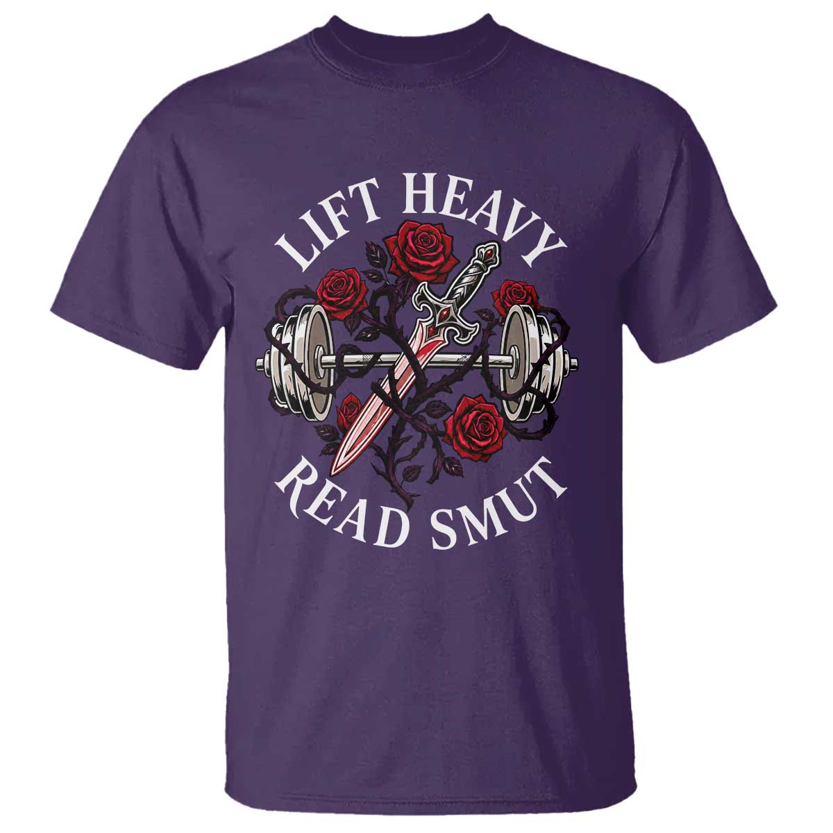 Lift Heavy Read Smut Funny Bookish Fitness T Shirt Vintage Gothic Dagger Roses Weightlifting Spicy Romance Book Lover