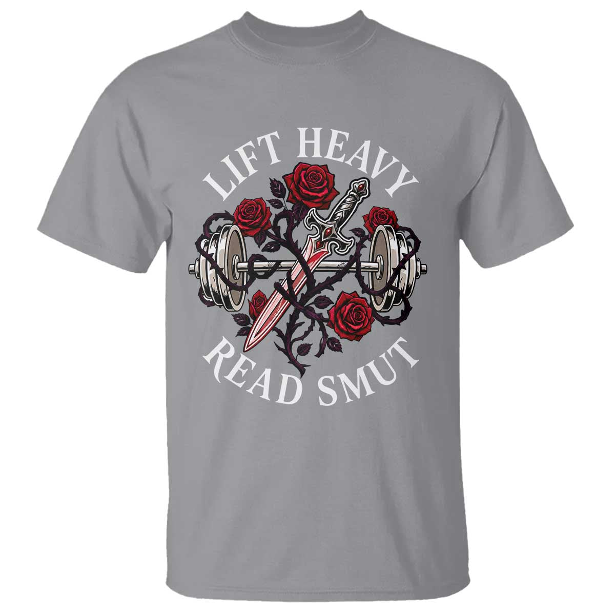 Lift Heavy Read Smut Funny Bookish Fitness T Shirt Vintage Gothic Dagger Roses Weightlifting Spicy Romance Book Lover