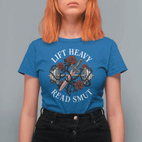 Lift Heavy Read Smut Funny Bookish Fitness T Shirt For Women Vintage Gothic Dagger Roses Weightlifting Spicy Romance Book Lover