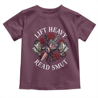 Lift Heavy Read Smut Funny Bookish Fitness Toddler T Shirt Vintage Gothic Dagger Roses Weightlifting Spicy Romance Book Lover