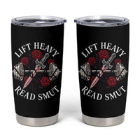 Lift Heavy Read Smut Funny Bookish Fitness Tumbler Cup Vintage Gothic Dagger Roses Weightlifting Spicy Romance Book Lover