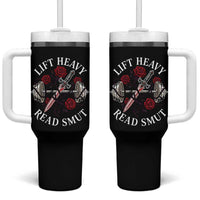 Lift Heavy Read Smut Funny Bookish Fitness Tumbler With Handle Vintage Gothic Dagger Roses Weightlifting Spicy Romance Book Lover