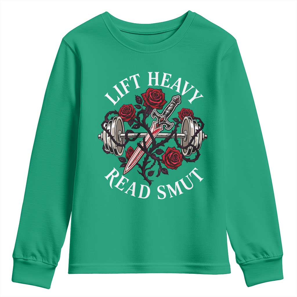 Lift Heavy Read Smut Funny Bookish Fitness Youth Sweatshirt Vintage Gothic Dagger Roses Weightlifting Spicy Romance Book Lover
