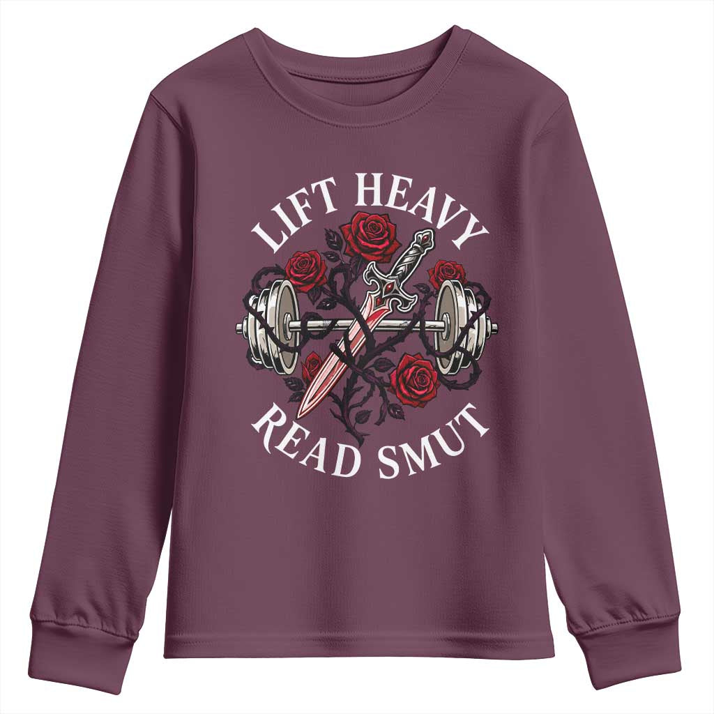 Lift Heavy Read Smut Funny Bookish Fitness Youth Sweatshirt Vintage Gothic Dagger Roses Weightlifting Spicy Romance Book Lover