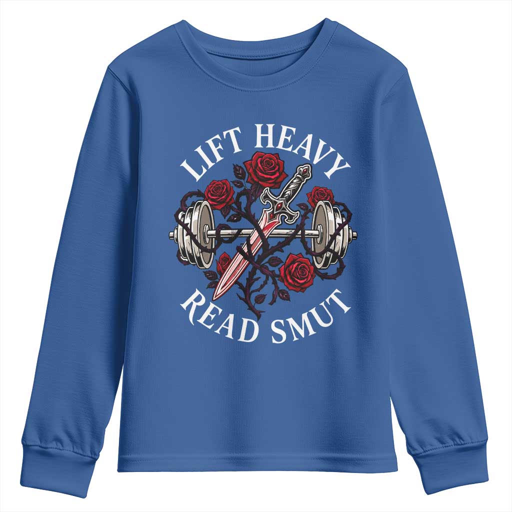 Lift Heavy Read Smut Funny Bookish Fitness Youth Sweatshirt Vintage Gothic Dagger Roses Weightlifting Spicy Romance Book Lover