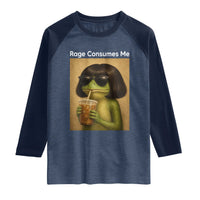 Funny Frog Bob Haircut Rage Consumes Me Raglan Shirt Renaissance Painting Meme