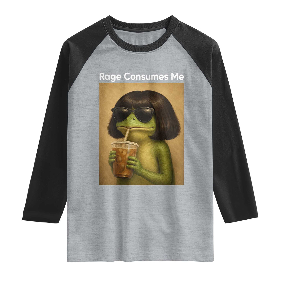Funny Frog Bob Haircut Rage Consumes Me Raglan Shirt Renaissance Painting Meme