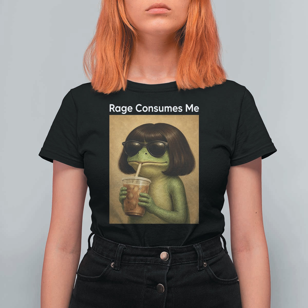 Funny Frog Bob Haircut Rage Consumes Me T Shirt For Women Renaissance Painting Meme