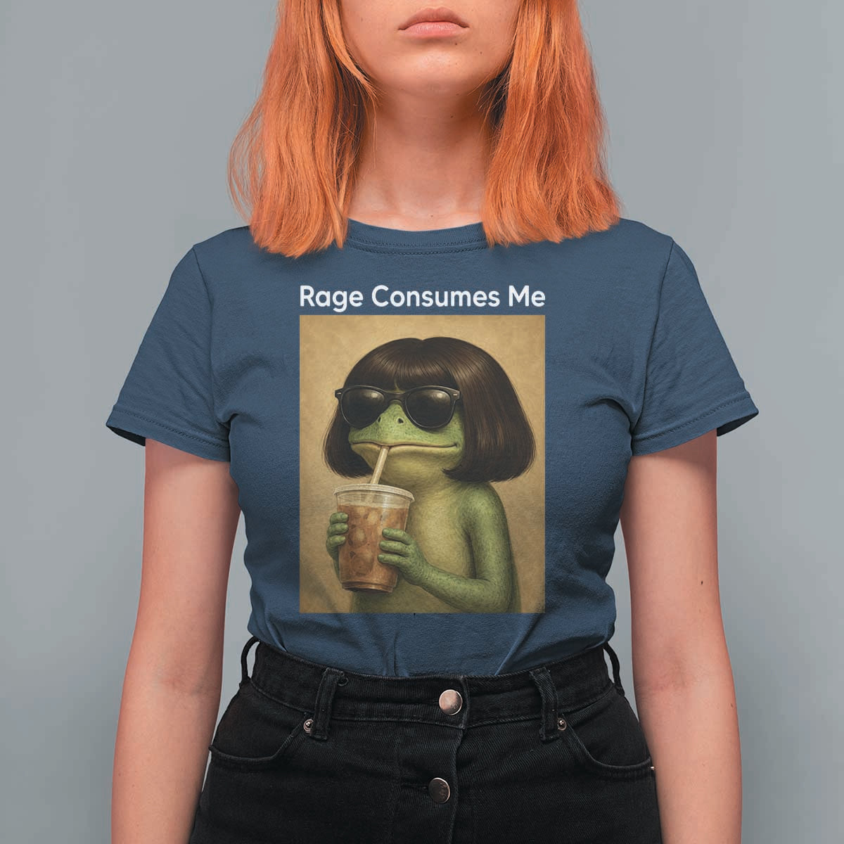 Funny Frog Bob Haircut Rage Consumes Me T Shirt For Women Renaissance Painting Meme