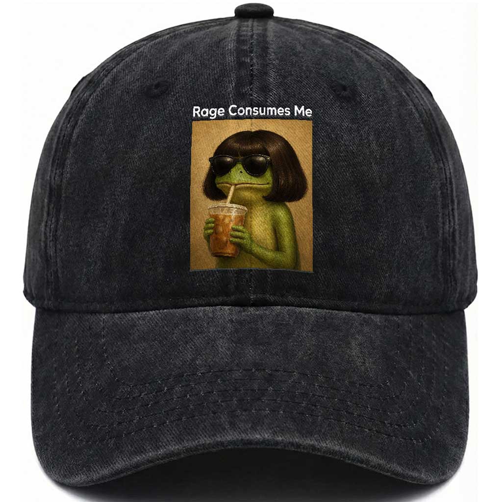 Funny Frog Bob Haircut Rage Consumes Me Washed Cotton Baseball Cap Renaissance Painting Meme