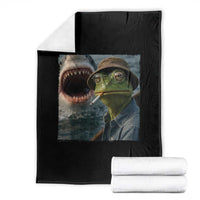 Unbothered Frog Smoking Cigarette Meme Throw Blanket Cinematic Shark Attack Calmness Graphic Dark Humor