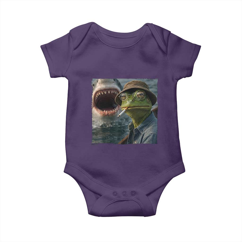 Unbothered Frog Smoking Cigarette Meme Baby Onesie Cinematic Shark Attack Calmness Graphic Dark Humor