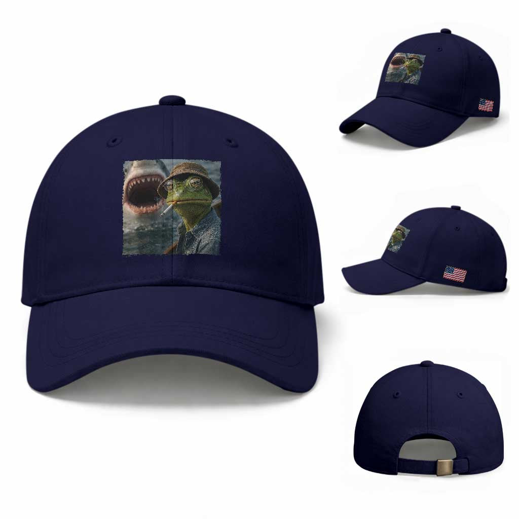 Unbothered Frog Smoking Cigarette Meme Baseball Cap Cinematic Shark Attack Calmness Graphic Dark Humor