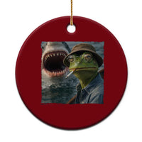 Unbothered Frog Smoking Cigarette Meme Ceramic Ornament Cinematic Shark Attack Calmness Graphic Dark Humor
