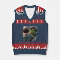 Unbothered Frog Smoking Cigarette Meme V-Neck Knit Sweater Vest Cinematic Shark Attack Calmness Graphic Dark Humor