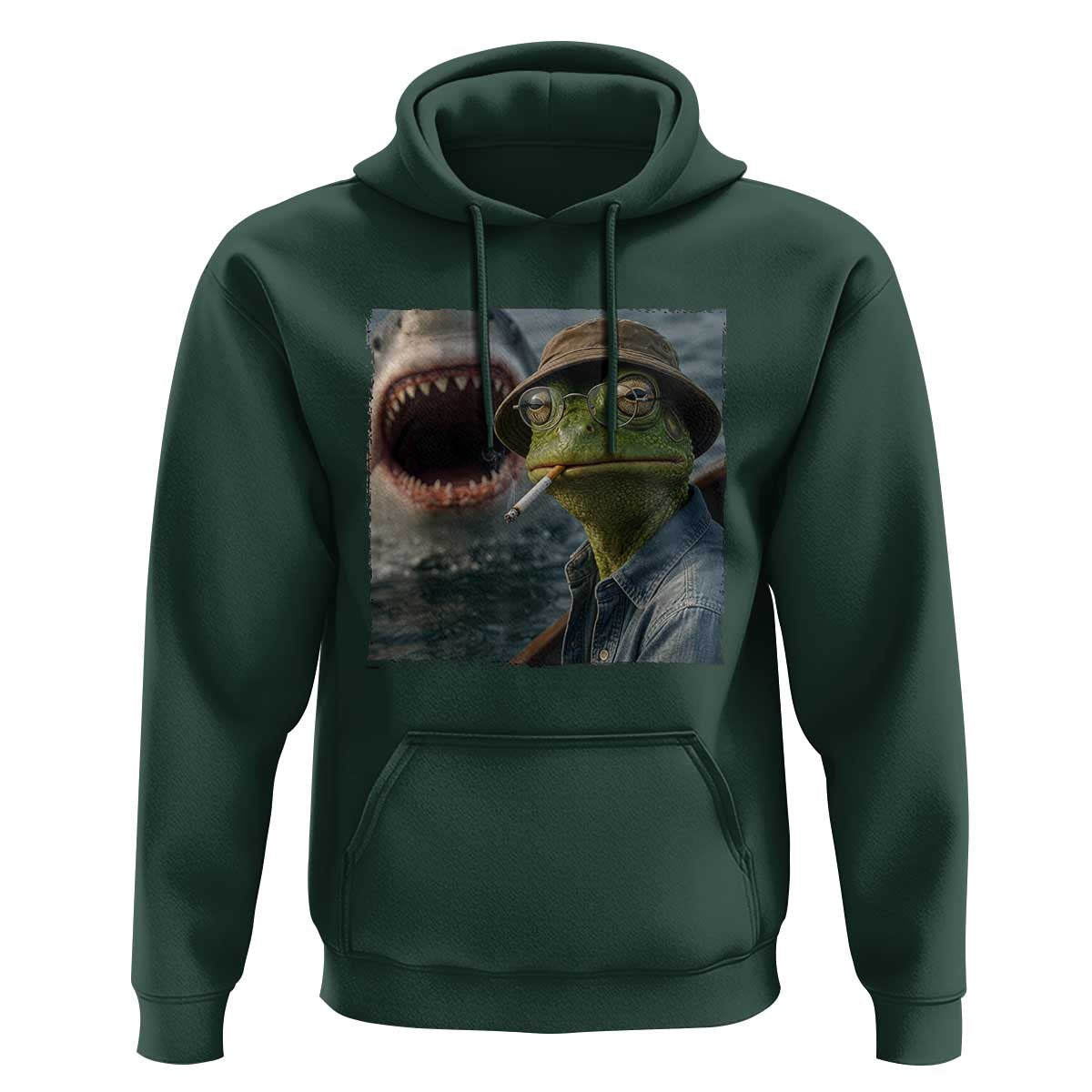Unbothered Frog Smoking Cigarette Meme Hoodie Cinematic Shark Attack Calmness Graphic Dark Humor