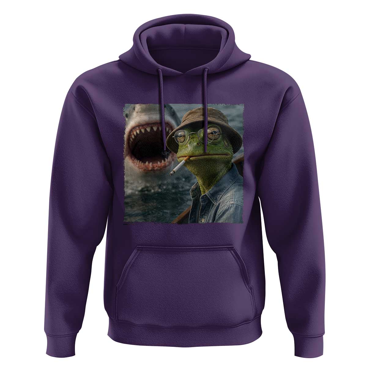 Unbothered Frog Smoking Cigarette Meme Hoodie Cinematic Shark Attack Calmness Graphic Dark Humor