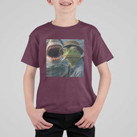 Unbothered Frog Smoking Cigarette Meme T Shirt For Kid Cinematic Shark Attack Calmness Graphic Dark Humor