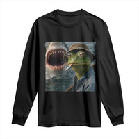 Unbothered Frog Smoking Cigarette Meme Long Sleeve Shirt Cinematic Shark Attack Calmness Graphic Dark Humor