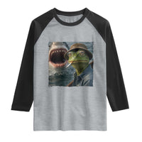 Unbothered Frog Smoking Cigarette Meme Raglan Shirt Cinematic Shark Attack Calmness Graphic Dark Humor