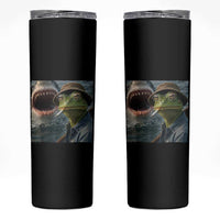 Unbothered Frog Smoking Cigarette Meme Skinny Tumbler Cinematic Shark Attack Calmness Graphic Dark Humor