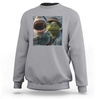 Unbothered Frog Smoking Cigarette Meme Sweatshirt Cinematic Shark Attack Calmness Graphic Dark Humor