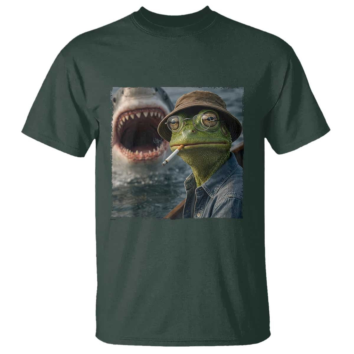 Unbothered Frog Smoking Cigarette Meme T Shirt Cinematic Shark Attack Calmness Graphic Dark Humor