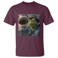 Unbothered Frog Smoking Cigarette Meme T Shirt Cinematic Shark Attack Calmness Graphic Dark Humor