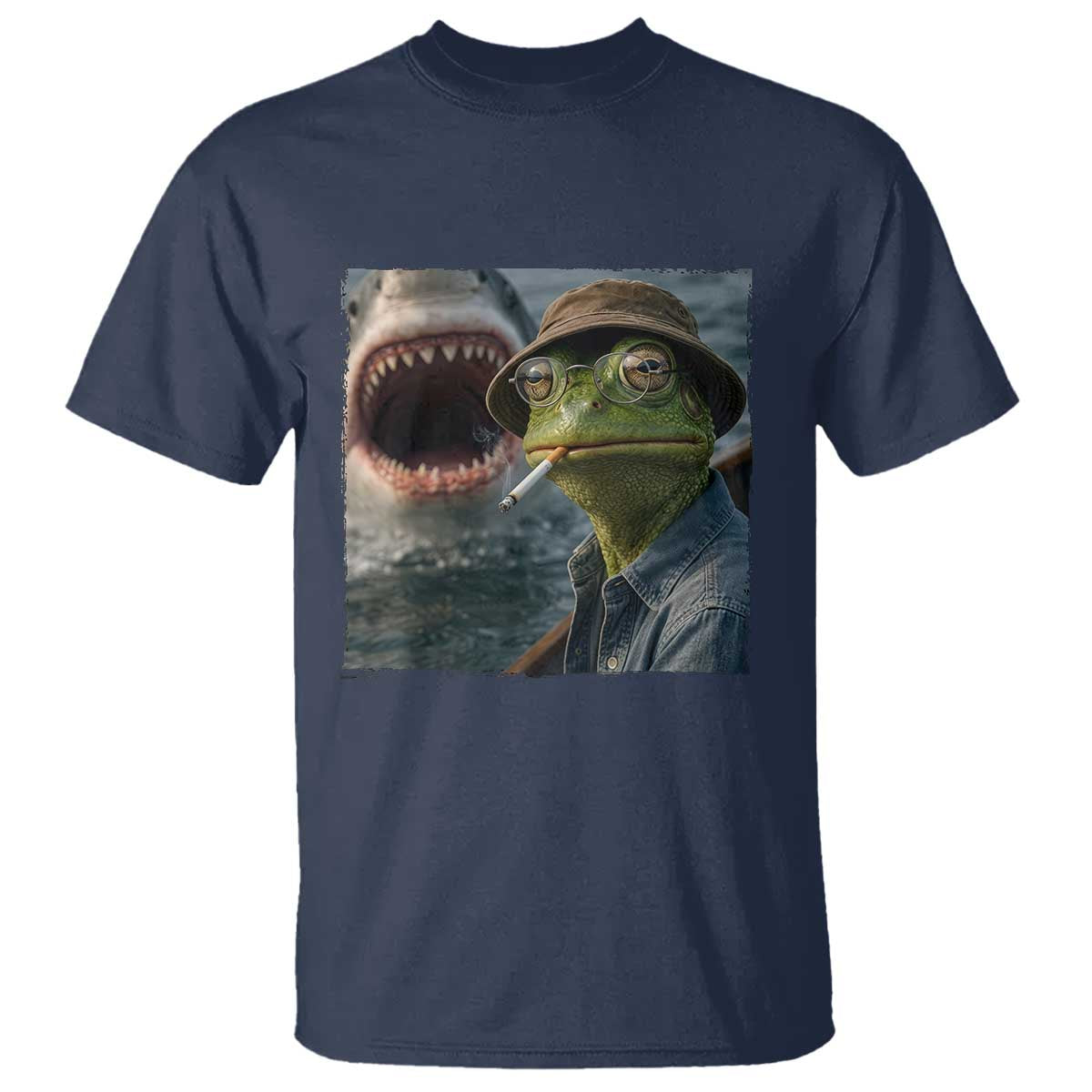 Unbothered Frog Smoking Cigarette Meme T Shirt Cinematic Shark Attack Calmness Graphic Dark Humor