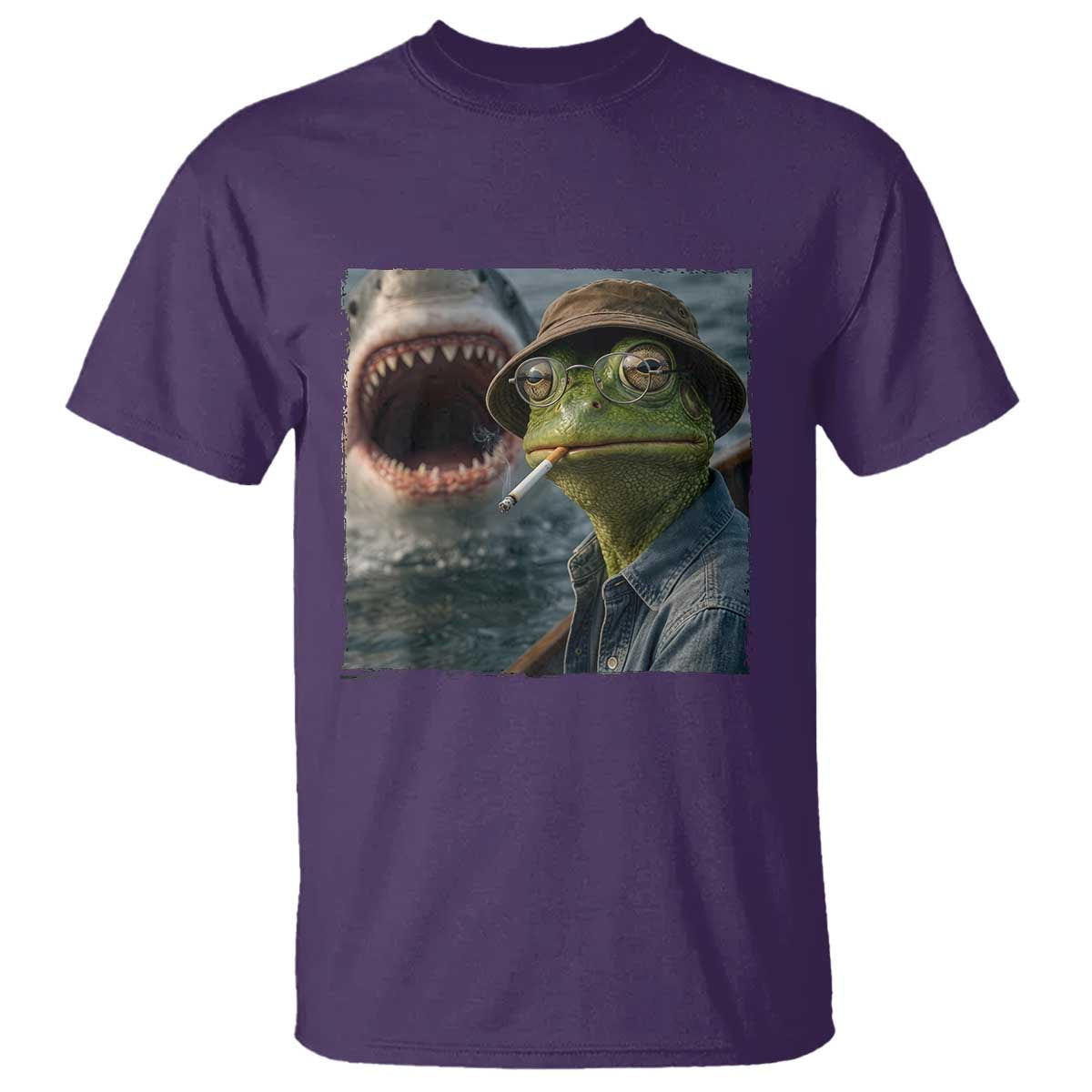 Unbothered Frog Smoking Cigarette Meme T Shirt Cinematic Shark Attack Calmness Graphic Dark Humor