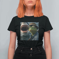 Unbothered Frog Smoking Cigarette Meme T Shirt For Women Cinematic Shark Attack Calmness Graphic Dark Humor