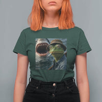 Unbothered Frog Smoking Cigarette Meme T Shirt For Women Cinematic Shark Attack Calmness Graphic Dark Humor