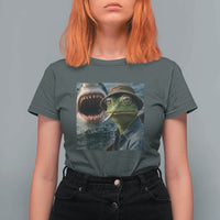 Unbothered Frog Smoking Cigarette Meme T Shirt For Women Cinematic Shark Attack Calmness Graphic Dark Humor