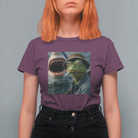 Unbothered Frog Smoking Cigarette Meme T Shirt For Women Cinematic Shark Attack Calmness Graphic Dark Humor