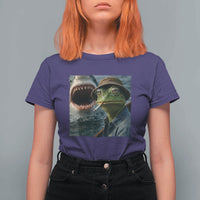 Unbothered Frog Smoking Cigarette Meme T Shirt For Women Cinematic Shark Attack Calmness Graphic Dark Humor
