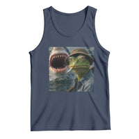 Unbothered Frog Smoking Cigarette Meme Tank Top Cinematic Shark Attack Calmness Graphic Dark Humor