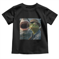 Unbothered Frog Smoking Cigarette Meme Toddler T Shirt Cinematic Shark Attack Calmness Graphic Dark Humor