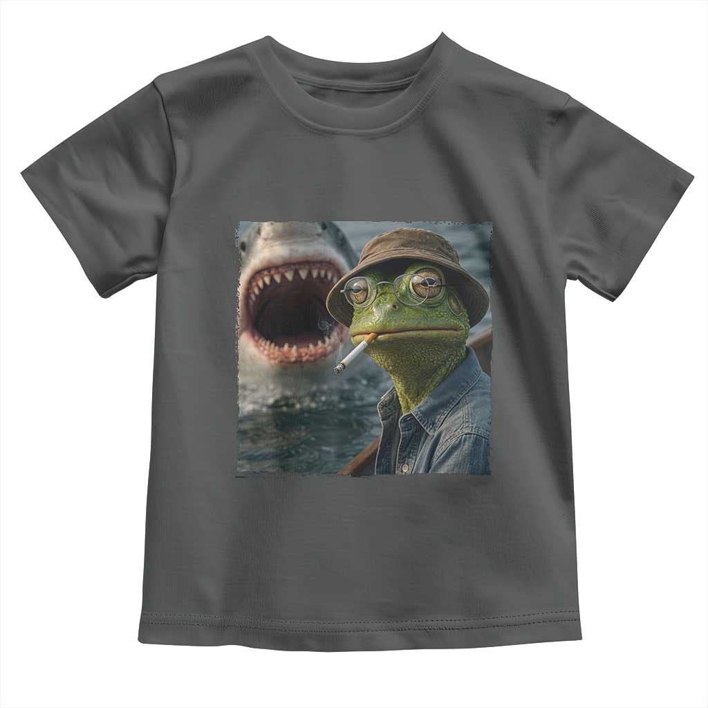 Unbothered Frog Smoking Cigarette Meme Toddler T Shirt Cinematic Shark Attack Calmness Graphic Dark Humor