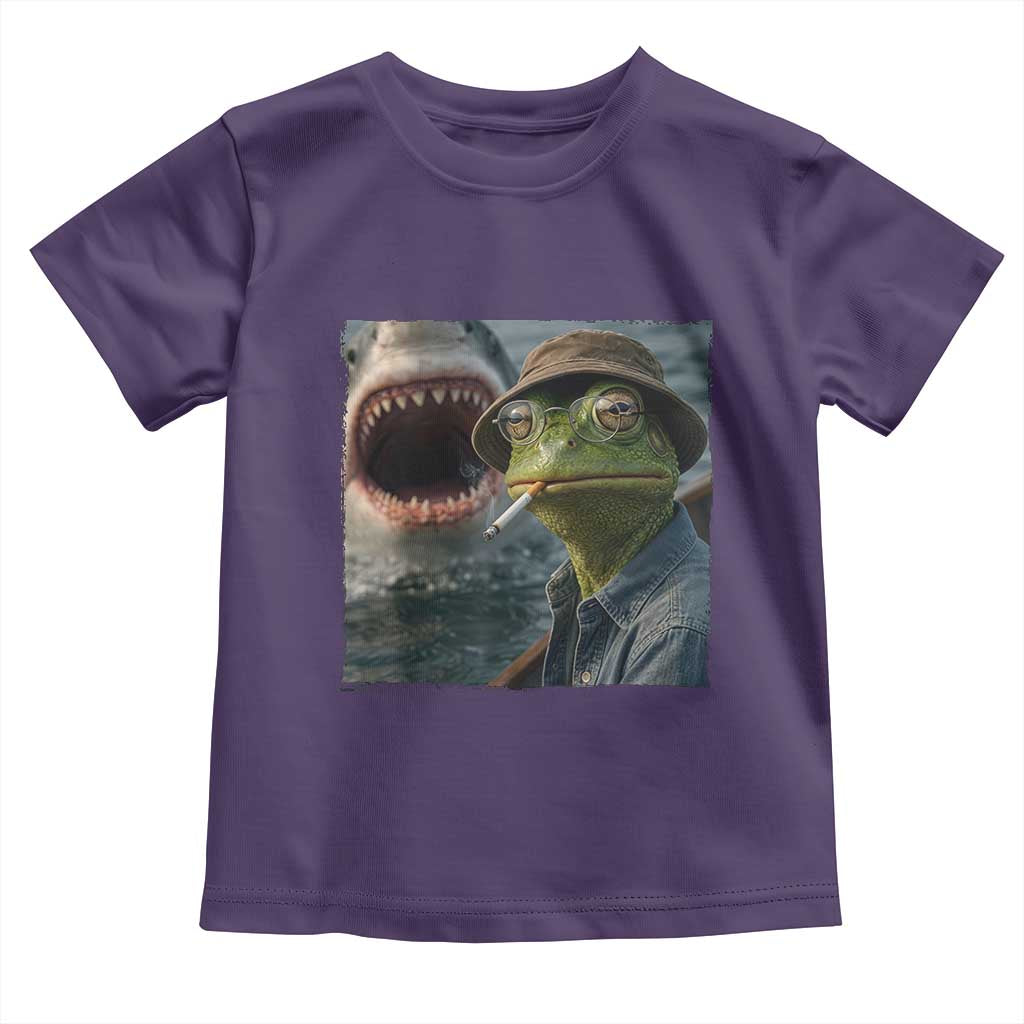 Unbothered Frog Smoking Cigarette Meme Toddler T Shirt Cinematic Shark Attack Calmness Graphic Dark Humor
