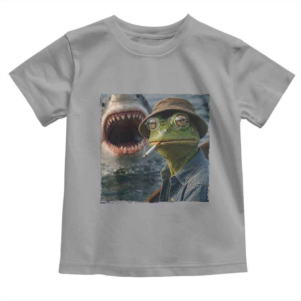 Unbothered Frog Smoking Cigarette Meme Toddler T Shirt Cinematic Shark Attack Calmness Graphic Dark Humor