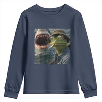 Unbothered Frog Smoking Cigarette Meme Youth Sweatshirt Cinematic Shark Attack Calmness Graphic Dark Humor