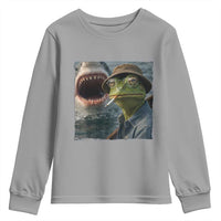 Unbothered Frog Smoking Cigarette Meme Youth Sweatshirt Cinematic Shark Attack Calmness Graphic Dark Humor