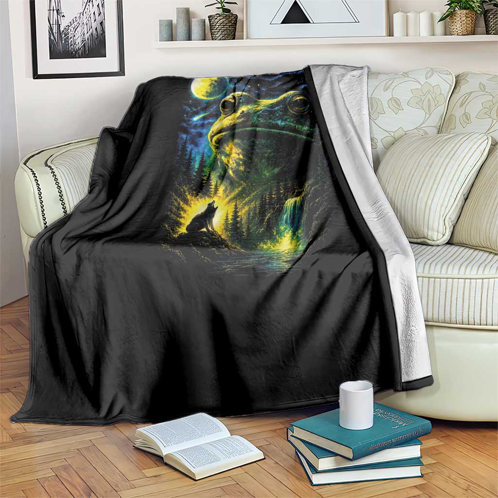 Cosmic Frog Howling At Moon Parody Graphic Throw Blanket Vintage 90s Retro Fantasy Meme