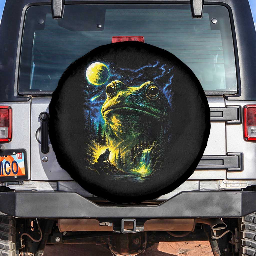 Cosmic Frog Howling At Moon Parody Graphic Spare Tire Cover Vintage 90s Retro Fantasy Meme